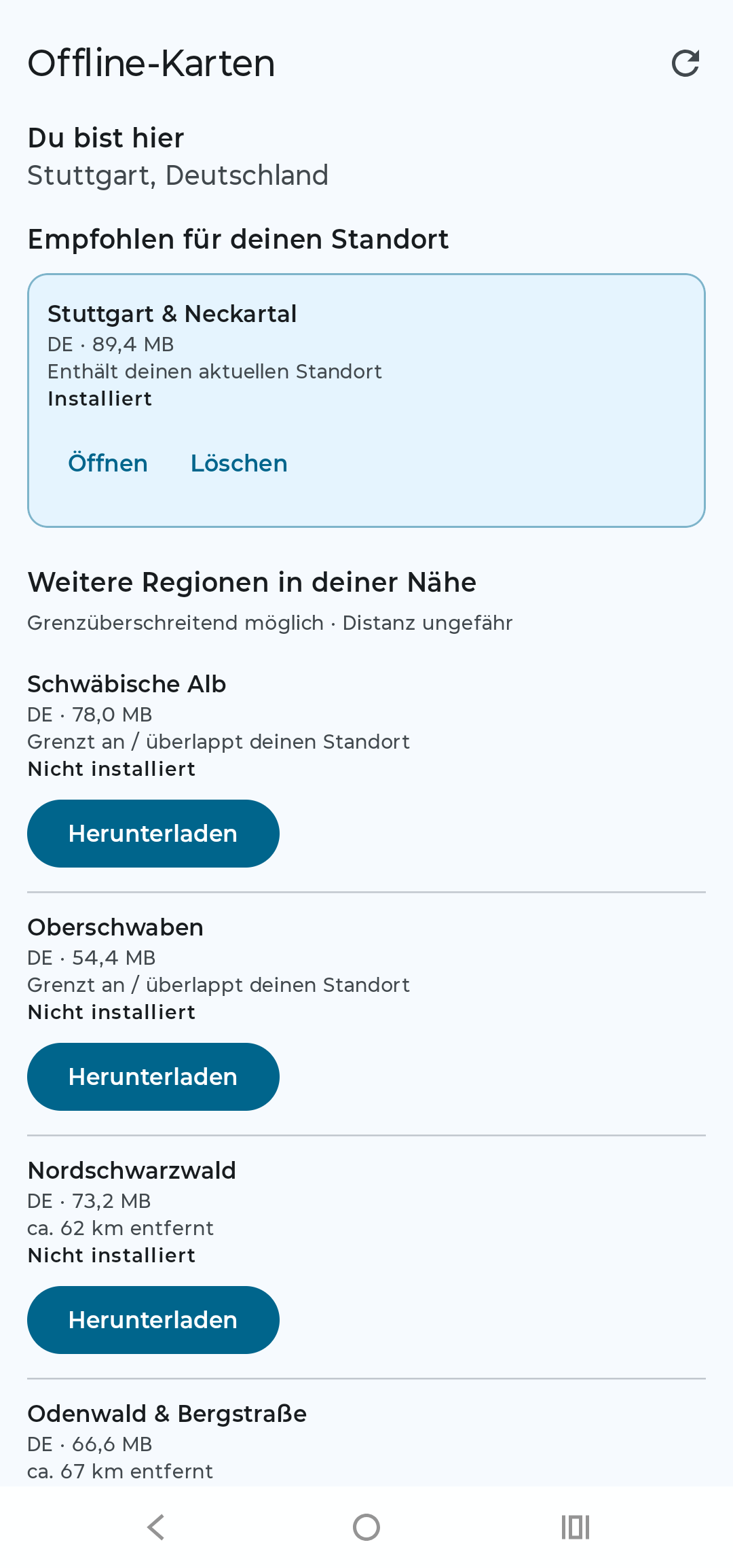 Offline-Karten und Regionen in GehRaus